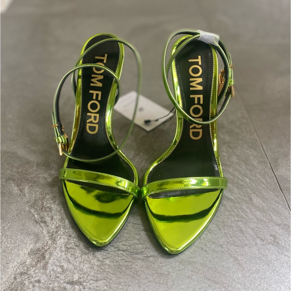 Tom Ford Metallic Lime Green Ankle-Strap Sandals
